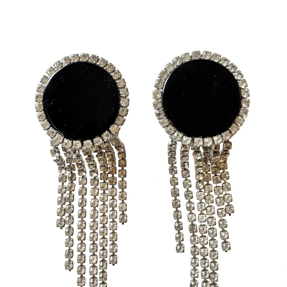 Vintage‎ Rhinestone Fringe Dangling Statement Earrings Showgirl Nicole Mintzes